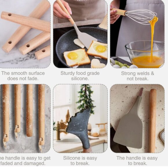 Kitchen Silicone Non-stick Wooden Handle Cooking Utensil Set of 24 PIECES - Picture 3 of 8